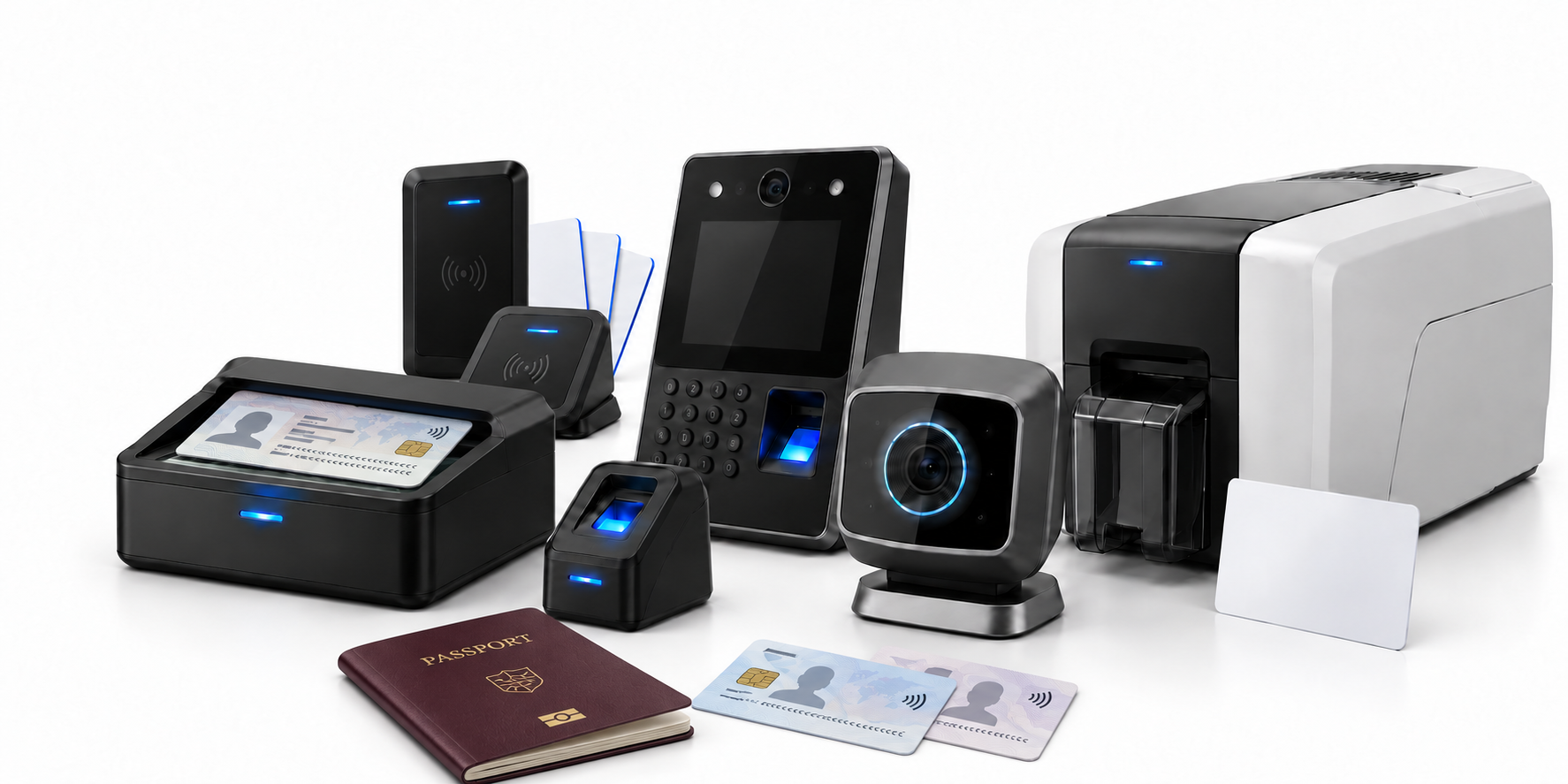Biometric attendance terminal, fingerprint reader, iris scanner, passport scanner and card printer